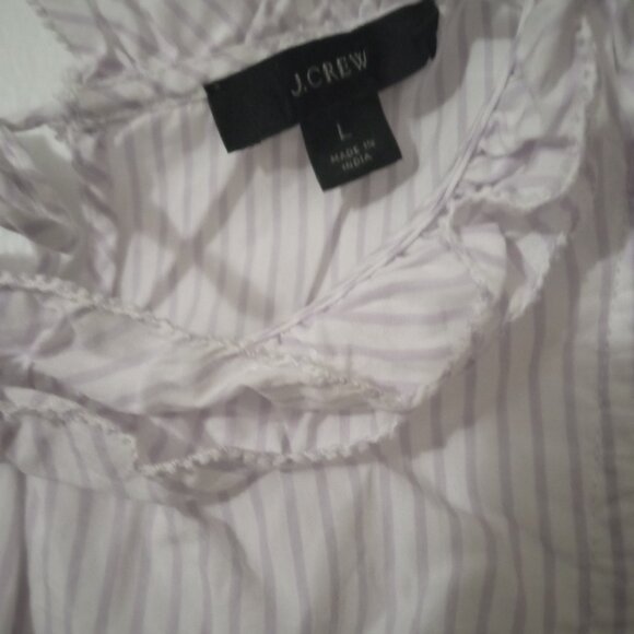 J Crew women's to purple/white stripes sizeL babydoll Y2K ruffle neck & sleeves - Picture 3 of 6
